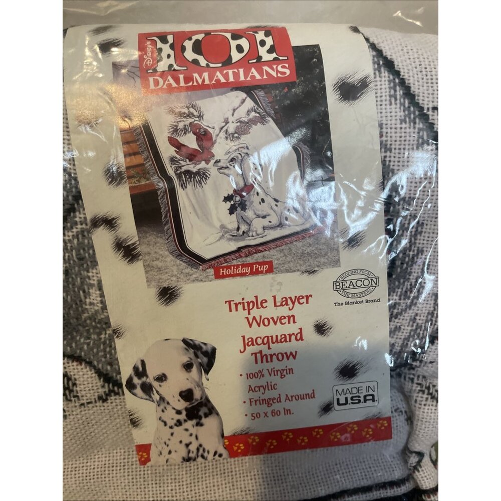 Disney 101 Dalmations Tapestry Blanket Knit Throw Beacon Vintage USA Christmas - Picture 2 of 6